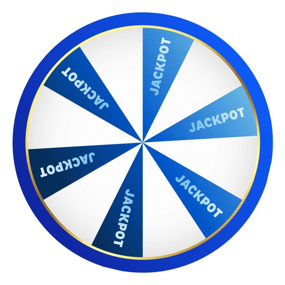Punavalkoinen pyörivä palkintopyörä, joka on jaettu kahdeksaan yhtä suureen osaan, joissa jokaisessa lukee kultaisella tekstillä "JACKPOT". Segmentit ovat vuorotellen punaisia ja valkoisia, ja pyörän ympärillä on kultainen reunus. Tausta on läpinäkyvä.